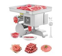 VEVOR Hachoir à Viande Électrique et Trancheuse avec Capacité de 5 kg/min, Poussoir à Saucisses en Acier Inoxydable, avec Lame et Plaque de Broyage, de Comptoir, pour Cuisine Boucherie Restaurant