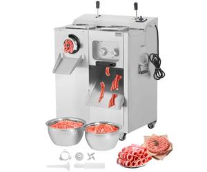 VEVOR Hachoir à Viande Électrique et Trancheuse avec Grande Capacité de 6,35 kg/min, Poussoir à Saucisses en Acier Inoxydable, avec Lame et Plaque de Broyage, pour Cuisine Boucherie Restaurant