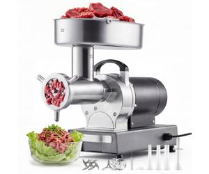 VEVOR Hachoir à Viande Électrique, Machine à Hacher la Viande Professionnelle 9,5 kg/min, pour Steak Haché Tartare Farce Saucisses Boucherie Restaurant, 1100 W, 3 Plaques de Hachage 3 Entonnoirs
