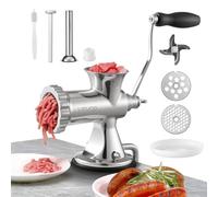 VEVOR Hachoir à Viande Manuel en Inox Alimentaire Hachoir Manuel à Manivelle 2 Plaques de Broyage 5/8 mm Poussoir à Saucisses 2 Façons de Fixation Serre-Joint Ventouse Broyage de la Viande Boucherie