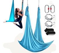 VEVOR Hamac de Yoga Aérien 5x2,8 m Kit Balançoire de Yoga Inversion Danse Aérienne en Nylon 100 g/m² Charge 1000 kg Vol Anti-gravité d'air pour Fitness Musculation Pilates Gym Maison Studio Bleu
