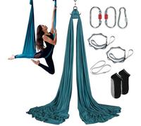 VEVOR Hamac de Yoga Aérien 5x2,8 m Kit Balançoire de Yoga Inversion Danse Aérienne en Nylon 100 g/m² Charge 1000 kg Vol Anti-gravité d'Air pour Fitness Musculation Pilates Gym Maison Studio Vert