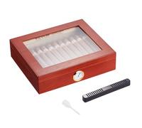 VEVOR Humidificateur pour 10-25 Cigares, Cave à Cigares avec Dessus en Verre, Boîte en Bois de Cèdre Espagnol Faite à la Main, Étui de Rangement avec Hygromètre, Séparateur et Tiroir à Accessoires