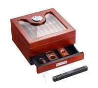 VEVOR Humidificateur pour 20-35 Cigares, Cave à Cigares avec Dessus en Verre, Boîte en Bois de Cèdre Espagnol Faite à la Main, Étui de Rangement avec Hygromètre, Séparateur et Tiroir à Accessoires
