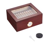 VEVOR Humidificateur pour 30-50 Cigares, Cave à Cigares avec Dessus en Verre, Boîte en Bois de Cèdre Espagnol Faite à la Main, Étui de Rangement avec Hygromètre, Séparateur et Tiroir à Accessoires