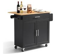 VEVOR Îlot de Cuisine Mobile Desserte à roulettes avec Rangement 107,4 cm | Pour Salle à Manger Maison, Table-îlot en MDF, Avec Tiroir, Placard, Abattant et Étagère à Épices, Grand Comptoir, Noir