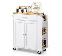 VEVOR Îlot de Cuisine Mobile Desserte sur roulettes 79,5 cm Buffet Blanc | Meuble de Rangement pour Salle à Manger Maison, Table-îlot en MDF, Avec Tiroir, Placard, Porte-torchon et Porte-épices