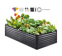 VEVOR Jardinière 240x120x60 cm Lit de Jardin Surélevé Métal Galvanisé Bac de Plantation avec Base Ouverte pour Cultiver Fleurs Végétaux Herbes Plantes Grasses Jardin Terrasse Patio Balcon Gris Foncé