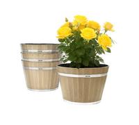 VEVOR Jardinière en Forme Tonneau, Lot de 4, Pot de Fleurs en Plastique, 30 x 21 cm, avec Trous de Drainage, Décoration Vintage pour Intérieur, Extérieur, Plantation Herbes, Fleurs, Légumes, Marron
