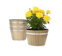VEVOR Jardinière en Forme Tonneau, Lot de 4, Pot de Fleurs en Plastique, 30 x 21 cm, avec Trous de Drainage, Décoration Vintage pour Intérieur, Extérieur, Plantation Herbes, Fleurs, Légumes, Marron