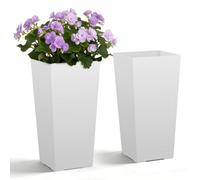 VEVOR Jardinière Haute Lot de 2 Pot de Fleur Haut 55 cm pour Plantes Intérieur Extérieur Porche Entrée Terrasse Jardin, avec Trous de Drainage, Style Moderne en Plastique, Forme Carrée Conique, Blanc