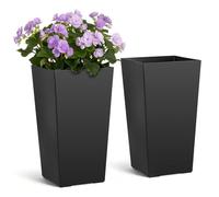 VEVOR Jardinière Haute Lot de 2 Pot de Fleur Haut 55 cm pour Plantes Intérieur Extérieur Porche Entrée Terrasse Jardin, avec Trous de Drainage, Style Moderne en Plastique, Forme Carrée Conique, Noir