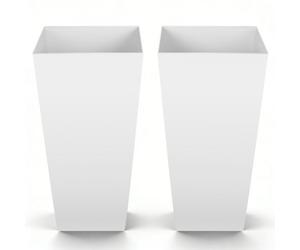 VEVOR Jardinière Haute Lot de 2 Pot de Fleur Haut 66,5 cm pour Plantes Intérieur Extérieur Entrée Terrasse Jardin, avec Trous Drainage, Roulettes, Style Moderne Plastique, Forme Carrée Conique, Blanc