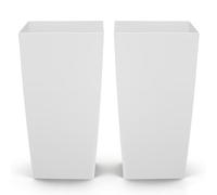 VEVOR Jardinière Haute Lot de 2 Pot de Fleur Haut 75 cm pour Plantes Intérieur Extérieur Entrée Terrasse Jardin, avec Trous Drainage, Roulettes, Style Moderne en Plastique, Forme Carrée Conique, Blanc