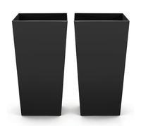 VEVOR Jardinière Haute Lot de 2 Pot de Fleur Haut 75 cm pour Plantes Intérieur Extérieur Entrée Terrasse Jardin, avec Trous Drainage, Roulettes, Style Moderne en Plastique, Forme Carrée Conique, Noir