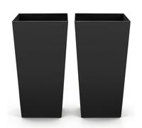 VEVOR Jardinière Haute Lot de 2 Pot de Fleur Haut 75 cm pour Plantes Intérieur Extérieur Entrée Terrasse Jardin, avec Trous Drainage, Roulettes, Style Moderne en Plastique, Forme Carrée Conique, Noir