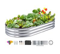 VEVOR Jardinière 182,5x92,5x28 cm Lit de Jardin Surélevé en Métal Galvanisé Bac de Plantation avec Base Ouverte pour Cultiver Fleurs Végétaux Herbes Plantes Grasses Jardin Terrasse Patio Balcon Argent