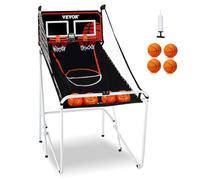 VEVOR Jeu d'arcade de basketball pliable, 2 joueurs, panier de basketball à double tir à domicile, 4 ballons, tableau de bord électronique et pompe de gonflage, pour enfants et adultes, noir et blanc