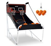 VEVOR Jeu d'arcade de basketball pliable, 2 joueurs, panier de basketball à double tir à domicile, 5 ballons, tableau de bord électronique et pompe de gonflage, pour enfants et adultes, noir et blanc