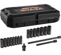 VEVOR Jeu de clés à chocs d'entraînement 3/8 pouces Jeu de 18 clés à chocs profondes métriques 8-22 mm, 6 carrés en acier allié CR-V pour la réparation automobile, mallette de rangement incluse Noir