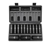 VEVOR Jeu de clés à douilles professionnelles en acier allié CR-V Jeu de 13 clés à douilles de 10 à 24 mm de profondeur Clé à chocs, HRC 42-48 Clé à douilles y compris coffret à outils, extracteur de