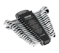 VEVOR Jeu de Clés Mixtes 16 PCs, Clés à Cliquet Métrique 8-24 mm, Ensemble de Clés en Acier Cr-V, avec Support de Rangement, pour Travaux Ménagers Généraux, Réparations Automobiles, Garage, Atelier