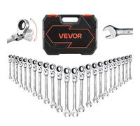 VEVOR Jeu de Clés Mixtes 24 Pièces, Clé Plate à Cliquet avec Tête Flexible, pour Réparation Domestique et Automobile Atelier, SAE et Métrique, 72 Dents, en Acier Cr-V, avec Coffret de Rangement