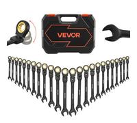VEVOR Jeu de Clés Mixtes 24PCs, Clé Plate à Cliquet à Tête Flexible, pour Réparation Domestique et Automobile Atelier, SAE et Métrique, Extrémité Fourche, 72 Dents, en Acier Cr-V, avec Coffret