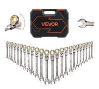 VEVOR Jeu de Clés Mixtes 24PCs, Clé Plate à Cliquet Flexible SAE et Métrique, pour Réparation Domestique et Automobile Atelier, Extrémité Fourche, 72 Dents, en Acier Cr-V, avec Coffret de Transport