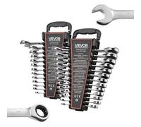 VEVOR Jeu de Clés Mixtes 26PCs, Clé Plate à Cliquet SAE et Métriques, pour Réparation Domestique et Auto, Extrémité Fourche, 72 Dents, en Acier Cr-V, Marquage Lisible, avec Support de Rangement