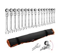 VEVOR Jeu de Clés Mixtes 30PCs, Clé Plate à Cliquet Flexible SAE et Métrique, pour Réparation Domestique et Automobile Atelier, Extrémité Fourche, 72 Dents, en Acier Cr-V, avec Trousse Enroulable