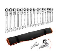 VEVOR Jeu de Clés Mixtes 30PCs, Clé Plate à Cliquet Flexible SAE et Métrique, pour Réparation Domestique et Automobile Atelier, Extrémité Fourche, 72 Dents, en Acier Cr-V, avec Trousse Enroulable