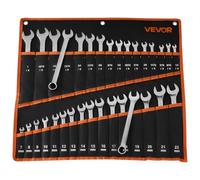 VEVOR Jeu de Clés Mixtes 32PCs, Clé Polygonale à Fourche SAE et Métrique, pour Réparation Domestique et Automobile, Extrémité Œil 12 Pans et Plate, en Acier au Carbone, avec Trousse Enroulable