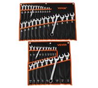 VEVOR Jeu de Clés Mixtes 44PCs, Clé Polygonale à Fourche SAE et Métrique, pour Réparation Domestique et Automobile Atelier, Extrémité Œil à 12 Pans, en Acier au Carbone, avec Trousse Enroulable