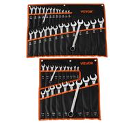 VEVOR Jeu de Clés Mixtes 44PCs, Clé Polygonale à Fourche SAE et Métrique, pour Réparation Domestique et Automobile Atelier, Extrémité Œil à 12 Pans, en Acier au Carbone, avec Trousse Enroulable