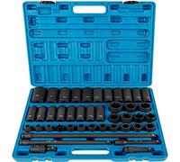 VEVOR Jeu de Douilles à Choc 1/2" 43PCs, 6 Pans en Acier Allié CR-V, Douilles à Impact Métriques Standard/Profonds 9-30 mm, avec Barre d'Extension et Mallette de Transport, pour Réparation Auto