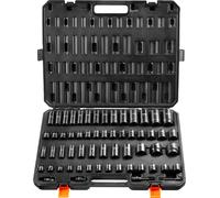 VEVOR Jeu de douilles à choc d'entraînement 3/8 & 1/2 pouces, jeu de 59 douilles SAE 5/16 à 1-1/4 pouces et métriques 6-32 mm, acier allié Cr-Mo 6 points pour la réparation automobile