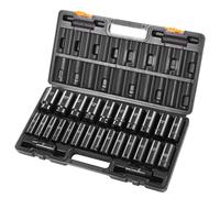 VEVOR Jeu de Douilles à Choc 1/2" 26PCs, Douilles à Impact Métriques Profondes 10-36 mm, 6 Pans en Acier Allié Cr-V, avec Mallette de Transport, pour Réparation Auto