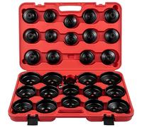 VEVOR Jeu de Douilles à Filtre à Huile 30PCS Jeu de Clés à Filtre à Huile en Acier Tête 0,95 cm Profil Bas Cloches de Filtre d'huile avec Mallette pour Retirer Installer Bouchon du Filtre à Carburant