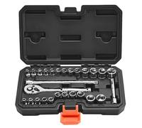VEVOR Jeu de Douilles SAE et Métriques, Kit d'Outils de Mécanicien 27PCs, avec Clé à Cliquet à Entraînement 6,35 mm, Rallonge et Étui de Rangement, en Acier Allié CR-V, pour Réparation Automobile