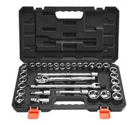 VEVOR Jeu de Douilles SAE et Métriques, Kit d'Outils de Mécanicien 33PCs, avec Clé à Cliquet à Entraînement de 12,7 mm, Rallonge et Étui de Rangement, en Acier Allié CR-V, pour Réparation Auto