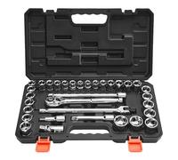 VEVOR Jeu de Douilles SAE et Métriques, Kit d'Outils de Mécanicien 33PCs, avec Clé à Cliquet à Entraînement de 12,7 mm, Rallonge et Étui de Rangement, en Acier Allié CR-V, pour Réparation Auto