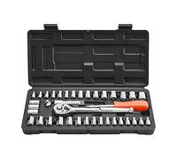 VEVOR Jeu de Douilles SAE et Métriques, Kit d'Outils de Mécanicien 39PCs, avec Clé à Cliquet à Entraînement de 9,5 et 6,4 mm, Accessoires et Étui de Rangement, en Acier Allié CR-V, Réparation