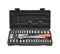 VEVOR Jeu de Douilles SAE et Métriques, Kit d'Outils de Mécanicien 39PCs, avec Clé à Cliquet à Entraînement de 9,5 et 6,4 mm, Accessoires et Étui de Rangement, en Acier Allié CR-V, Réparation