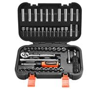 VEVOR Jeu de Douilles SAE et Métriques Profondes et Peu Profondes, Kit d'Outils de Mécanicien 70PCs, avec Clé à Cliquet à Entraînement, Embouts, Accessoires et Étui, en Acier Allié CR-V, Réparation
