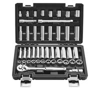 VEVOR Jeu de Douilles SAE et Métriques Profonds et Peu Profonds, Kit d'Outils de Mécanicien 44PCs, avec Clé à Cliquet à Entraînement 9,5 mm, Accessoires et Étui, en Acier Allié CR-V, pour Réparation