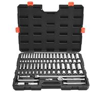 VEVOR Jeu de Douilles SAE et Métriques Profonds et Peu Profonds, Kit d'Outils de Mécanicien 76PCs, avec Clé à Cliquet à Entraînement 9,53 mm, Accessoires et Étui, en Acier Allié CR-V, pour Réparation