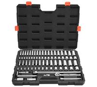 VEVOR Jeu de Douilles SAE et Métriques Profonds et Peu Profonds, Kit d'Outils de Mécanicien 76PCs, avec Clé à Cliquet à Entraînement 9,53 mm, Accessoires et Étui, en Acier Allié CR-V, pour Réparation