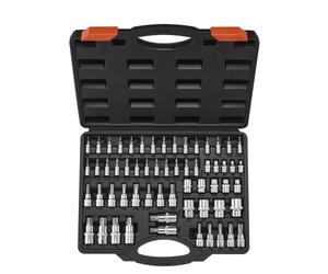 VEVOR Jeu de Douilles Torx et Torx Externes 60PCs, T6-T70, TT6-TT70, TP8-TP60, E4-E24, Entraînements 1/4, 3/8 et 1/2 po (6,35 mm, 9,5 mm, 12,7 mm), en Acier Allié S2 et Acier Cr-V, avec Coffret