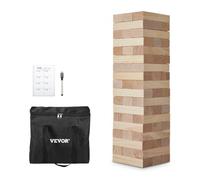VEVOR Jeu de tour en bois, 54 blocs, tour de blocs empilables en bois de pin, grande taille, avec sac de transport et tableau de bord, jouet de famille de tour à bascule, pour intérieur, extérieur